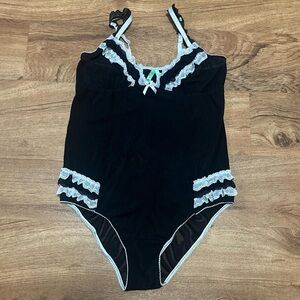 Black and White Ruffle Lingerie Bodysuit